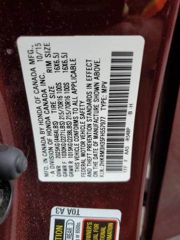 Photo 14 from auction – 2015 HONDA CR-V LX with VIN 2HKRM3H35FH557977