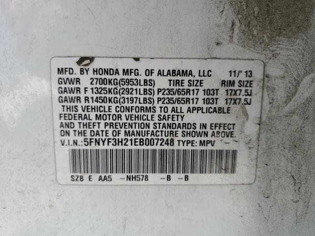 Photo 14 from auction – 2014 HONDA PILOT LX with VIN 5FNYF3H21EB007248