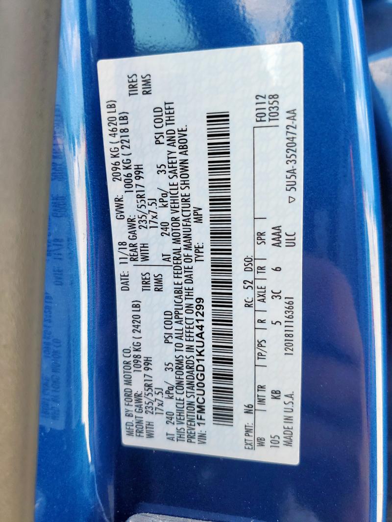 Photo 14 from auction – 2019 FORD ESCAPE SE with VIN 1FMCU0GD1KUA41299