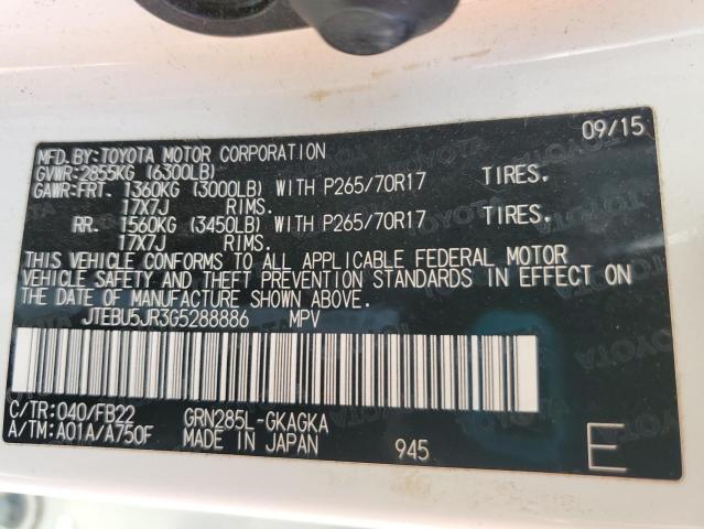 Photo 14 from auction – 2016 TOYOTA 4RUNNER SR with VIN JTEBU5JR3G5288886