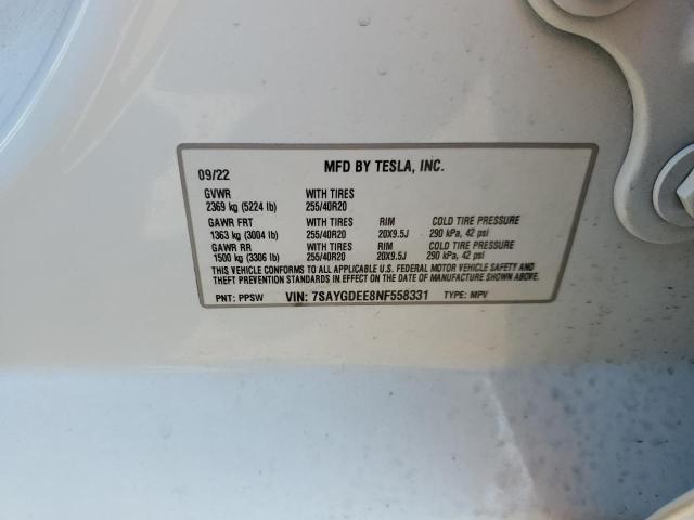 Photo 14 from auction – 2022 TESLA MODEL Y with VIN 7SAYGDEE8NF558331