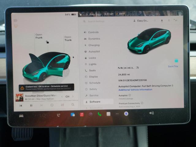 Photo 9 from auction – 2022 TESLA MODEL 3 with VIN 5YJ3E1EA0NF235108