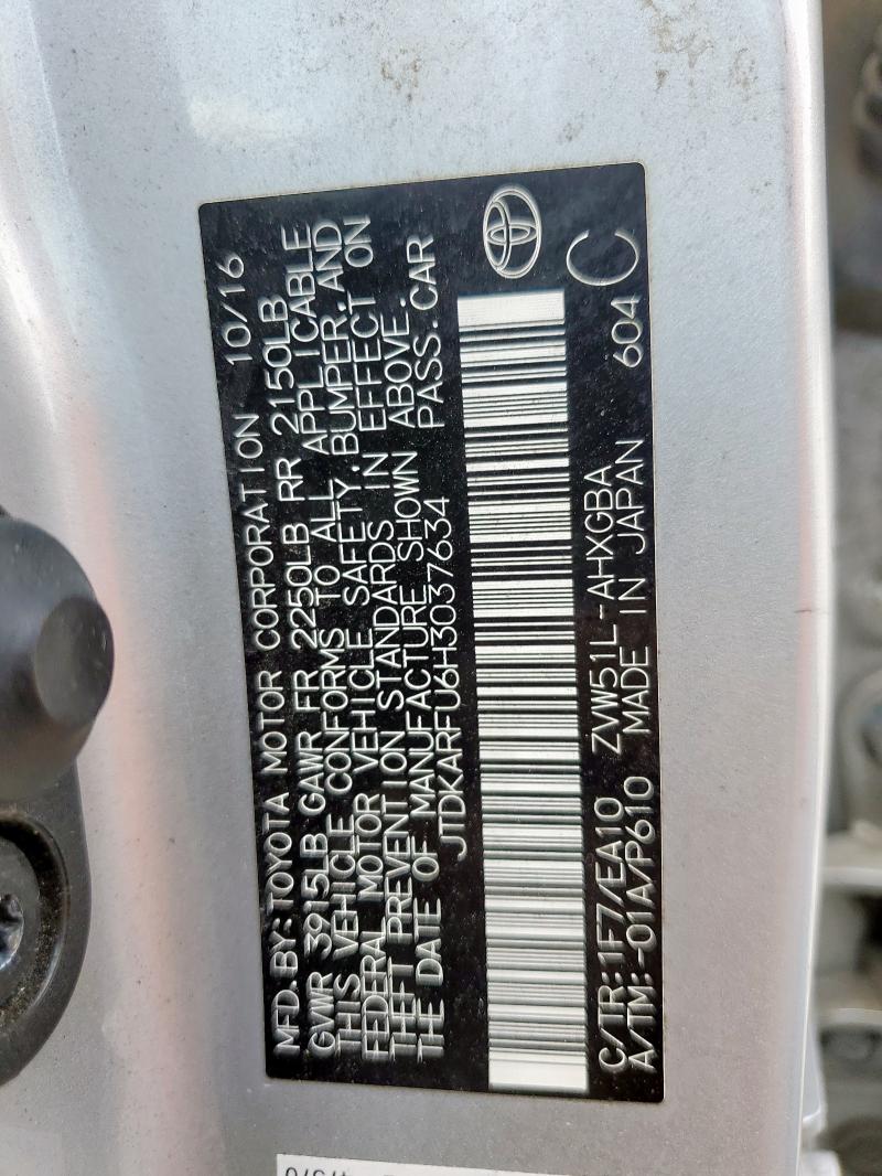 Photo 14 from auction – 2017 TOYOTA PRIUS with VIN JTDKARFU6H3037634