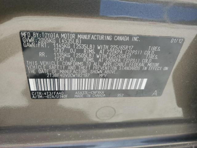 Photo 14 from auction – 2012 TOYOTA RAV4 with VIN 2T3BF4DV0CW182187