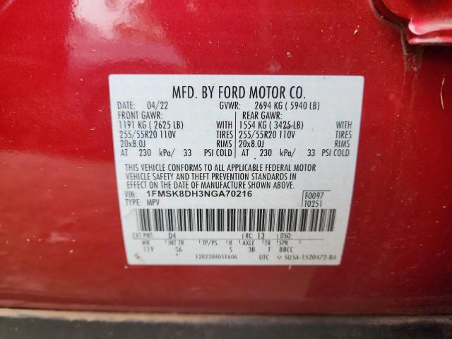 Photo 14 from auction – 2022 FORD EXPLORER X with VIN 1FMSK8DH3NGA70216