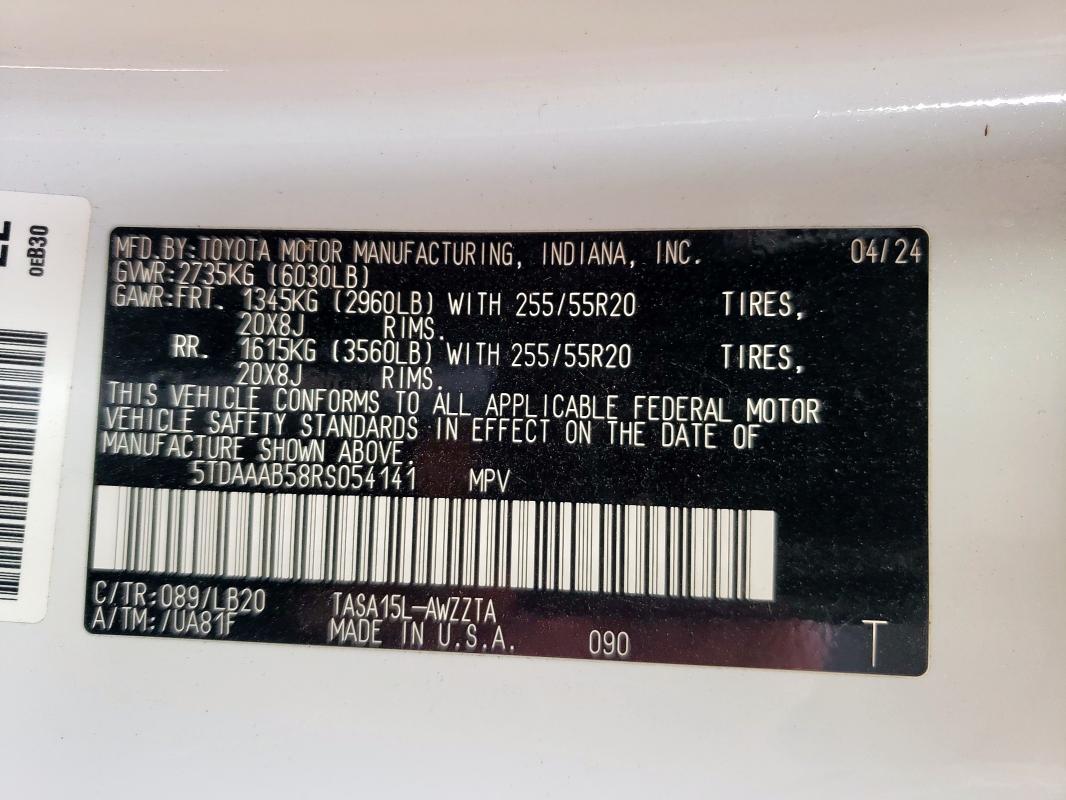 Photo 14 from auction – 2024 TOYOTA GRAND HIGH with VIN 5TDAAAB58RS054141