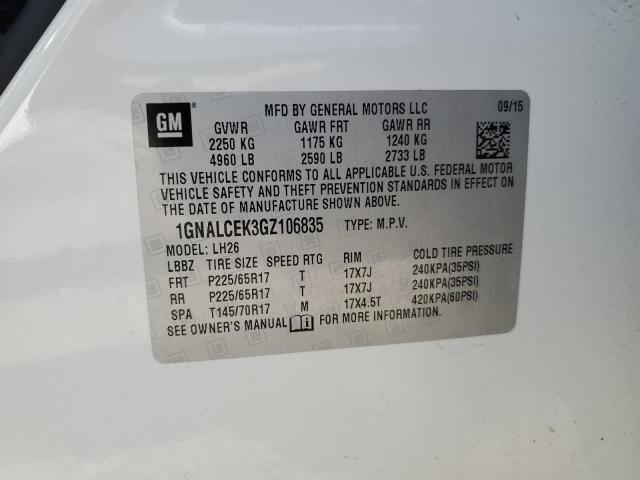 Photo 14 from auction – 2016 CHEVROLET EQUINOX LT with VIN 1GNALCEK3GZ106835