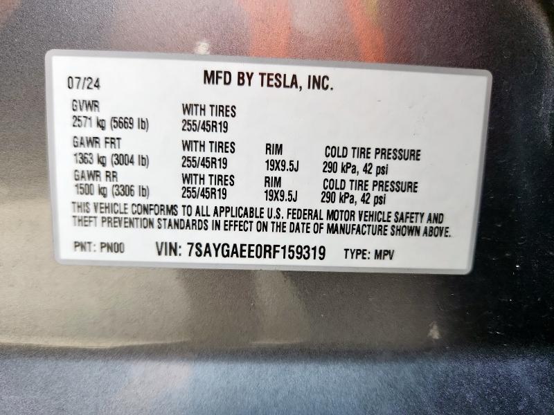 Photo 14 from auction – 2024 TESLA MODEL Y with VIN 7SAYGAEE0RF159319
