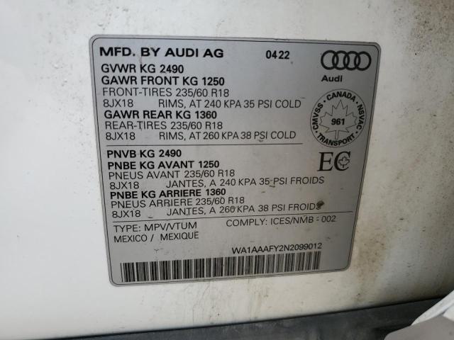Photo 14 from auction – 2022 AUDI Q5 KOMFORT with VIN WA1AAAFY2N2099012