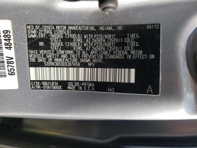 Photo 14 from auction – 2013 TOYOTA SIENNA XLE with VIN 5TDYK3DC0DS361458