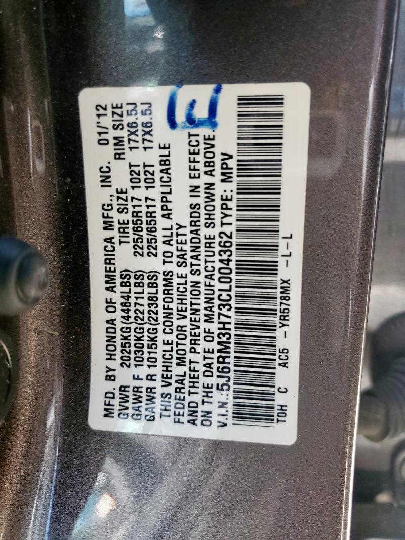 Photo 14 from auction – 2012 HONDA CR-V EXL with VIN 5J6RM3H73CL004362
