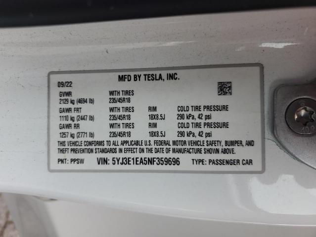 Photo 14 from auction – 2022 TESLA MODEL 3 with VIN 5YJ3E1EA5NF359696