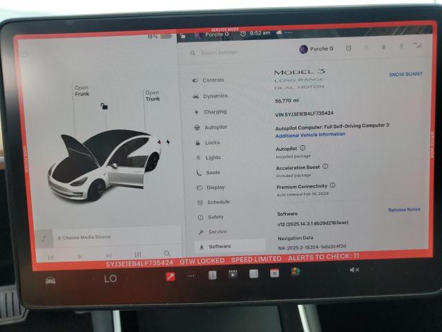 Photo 9 from auction – 2020 TESLA MODEL 3 with VIN 5YJ3E1EB4LF735424