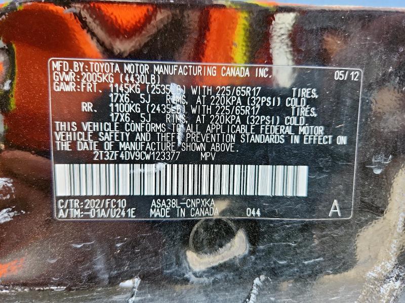 Фото 14 с аукциона – 2012 TOYOTA RAV4 с VIN 2T3ZF4DV9CW123377