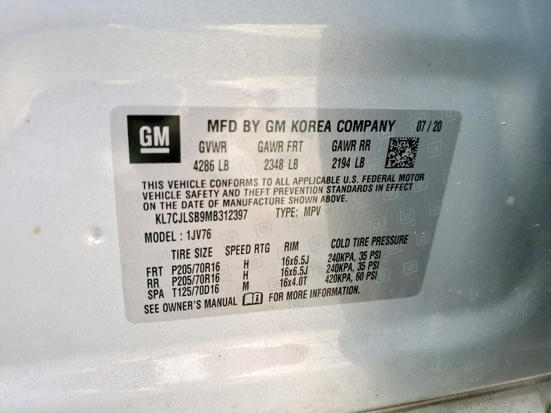 Photo 14 from auction – 2021 CHEVROLET TRAX 1LT with VIN KL7CJLSB9MB312397