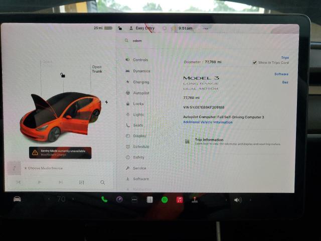 Photo 9 from auction – 2019 TESLA MODEL 3 with VIN 5YJ3E1EB9KF209188