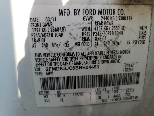 Photo 14 from auction – 2011 FORD EDGE SEL with VIN 2FMDK3JC6BBB04463