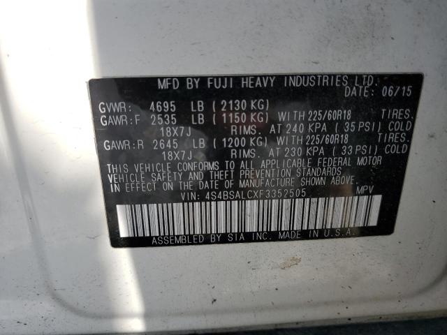 Photo 14 from auction – 2015 SUBARU OUTBACK 2. with VIN 4S4BSALCXF3352505