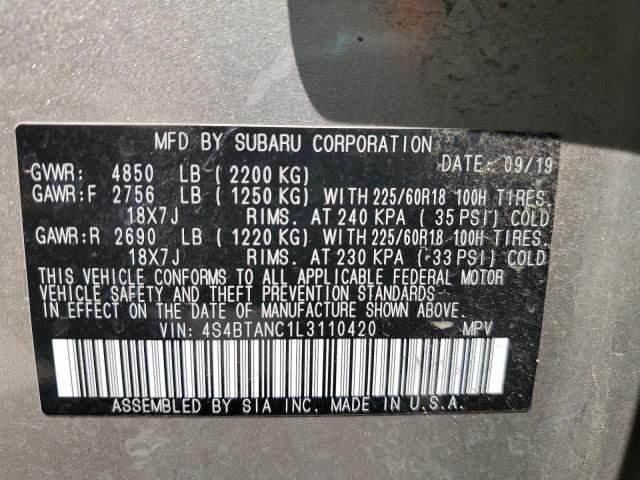 Photo 14 from auction – 2020 SUBARU OUTBACK LI with VIN 4S4BTANC1L3110420