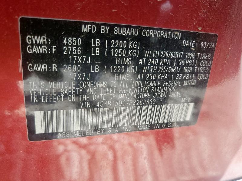 Photo 14 from auction – 2024 SUBARU OUTBACK PR with VIN 4S4BTADC7R3263832