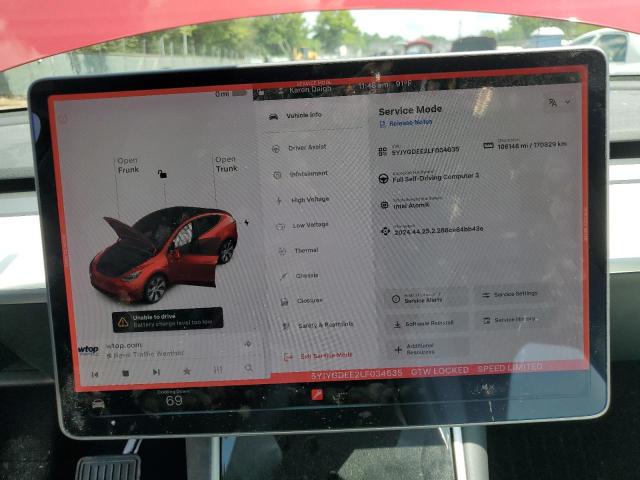 Photo 9 from auction – 2020 TESLA MODEL Y with VIN 5YJYGDEE2LF034635