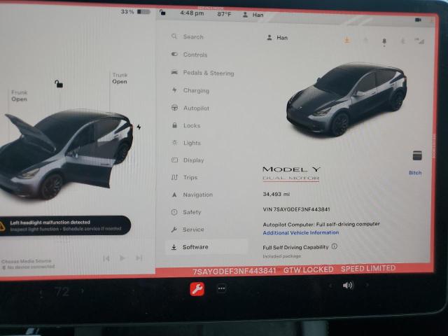 Photo 9 from auction – 2022 TESLA MODEL Y with VIN 7SAYGDEF3NF443841