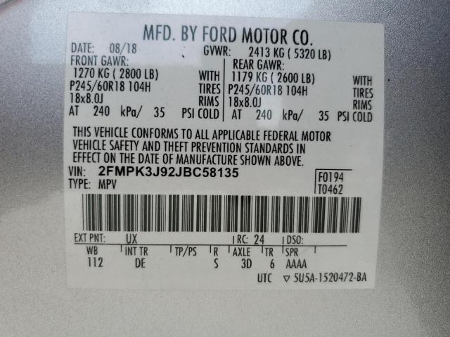 Photo 14 from auction – 2018 FORD EDGE SEL with VIN 2FMPK3J92JBC58135