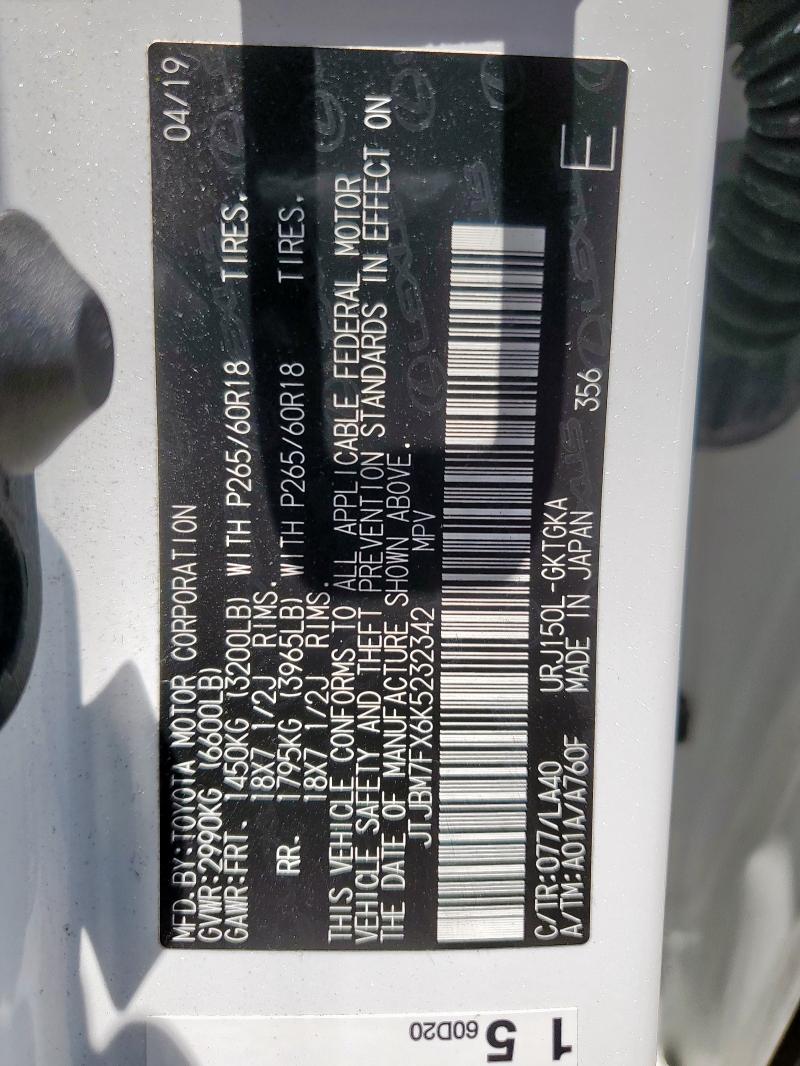 Photo 14 from auction – 2019 LEXUS GX 460 with VIN JTJBM7FX6K5232342