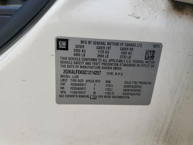 Photo 14 from auction – 2012 CHEVROLET EQUINOX LT with VIN 2GNALFEK8C1214257