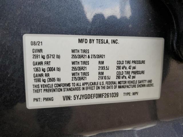Photo 14 from auction – 2021 TESLA MODEL Y with VIN 5YJYGDEF0MF261039