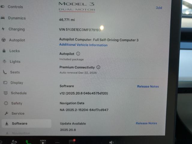 Photo 9 from auction – 2021 TESLA MODEL 3 with VIN 5YJ3E1EC3MF079193