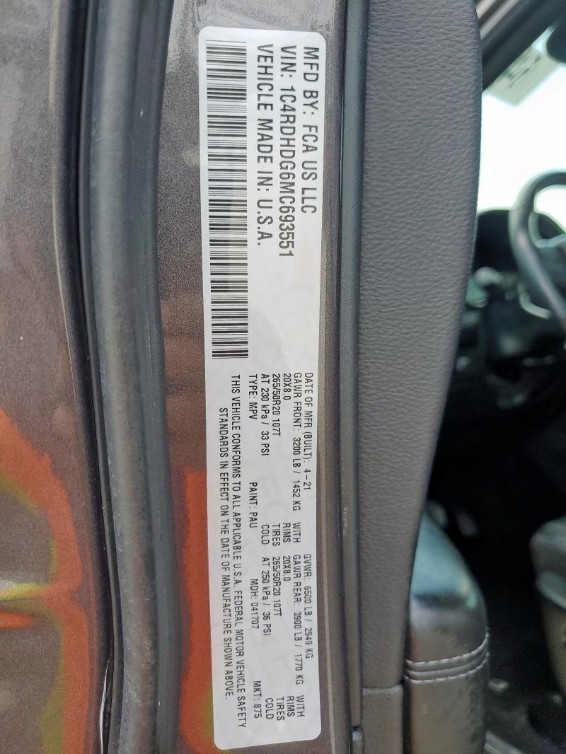 Photo 14 from auction – 2021 DODGE DURANGO GT with VIN 1C4RDHDG6MC693551