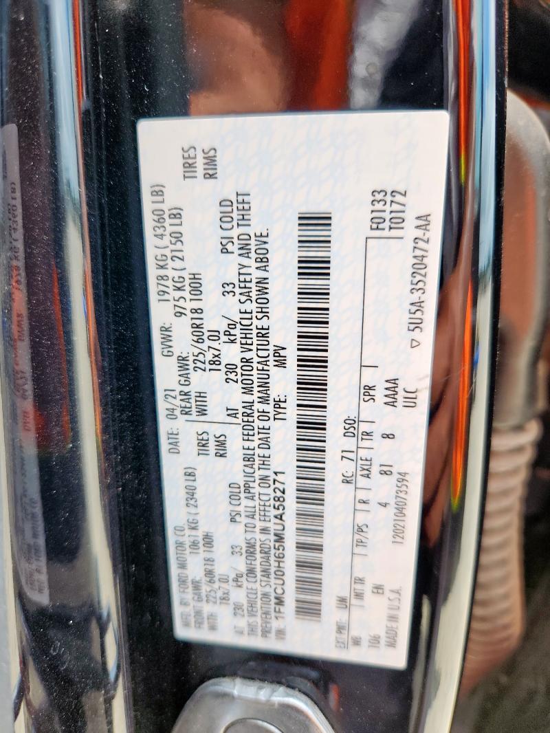 Photo 14 from auction – 2021 FORD ESCAPE SEL with VIN 1FMCU0H65MUA58271