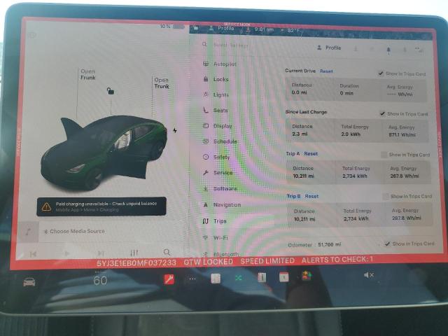 Photo 9 from auction – 2021 TESLA MODEL 3 with VIN 5YJ3E1EB0MF037233