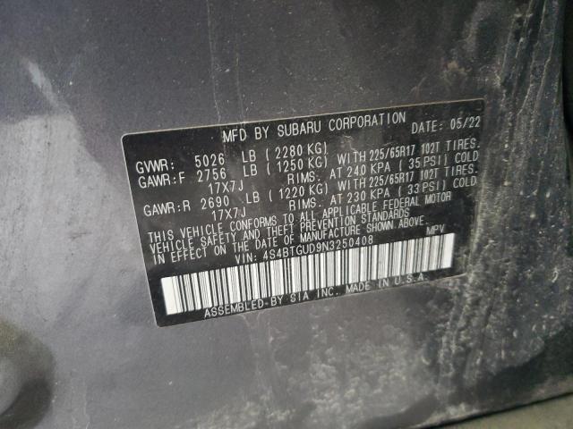Photo 14 from auction – 2022 SUBARU OUTBACK WI with VIN 4S4BTGUD9N3250408