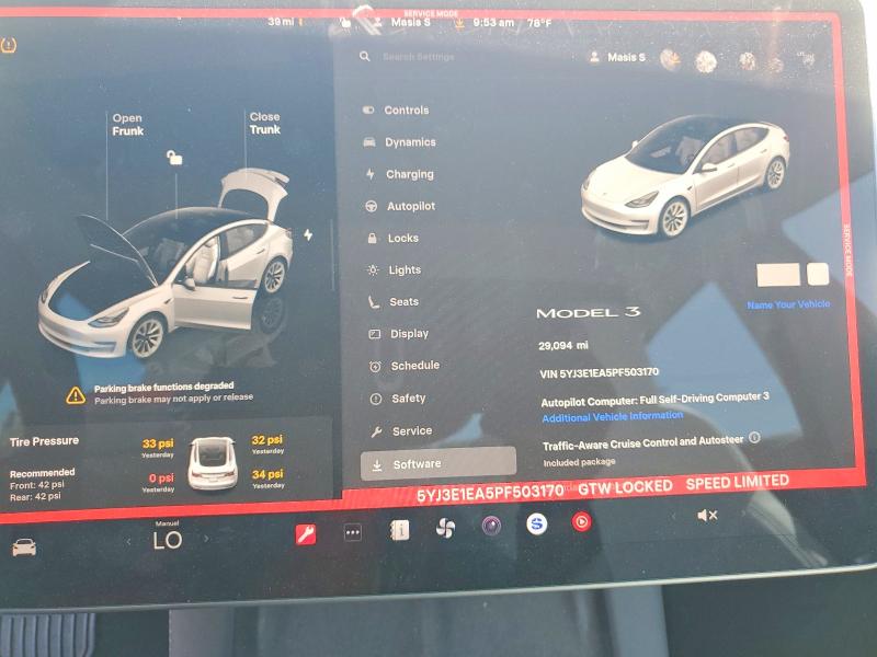 Photo 9 from auction – 2023 TESLA MODEL 3 with VIN 5YJ3E1EA5PF503170
