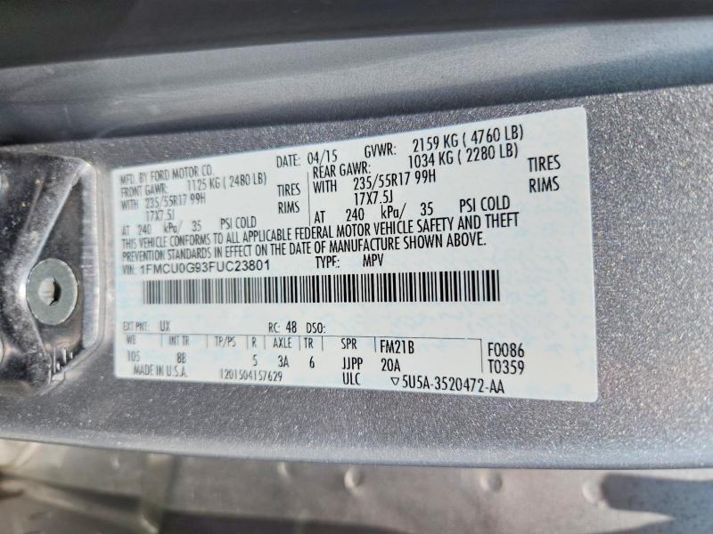 Photo 14 from auction – 2015 FORD ESCAPE with VIN 1FMCU0G93FUC23801