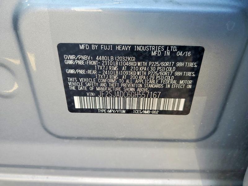 Photo 14 from auction – 2016 SUBARU FORESTER with VIN JF2SJADC6GH557167