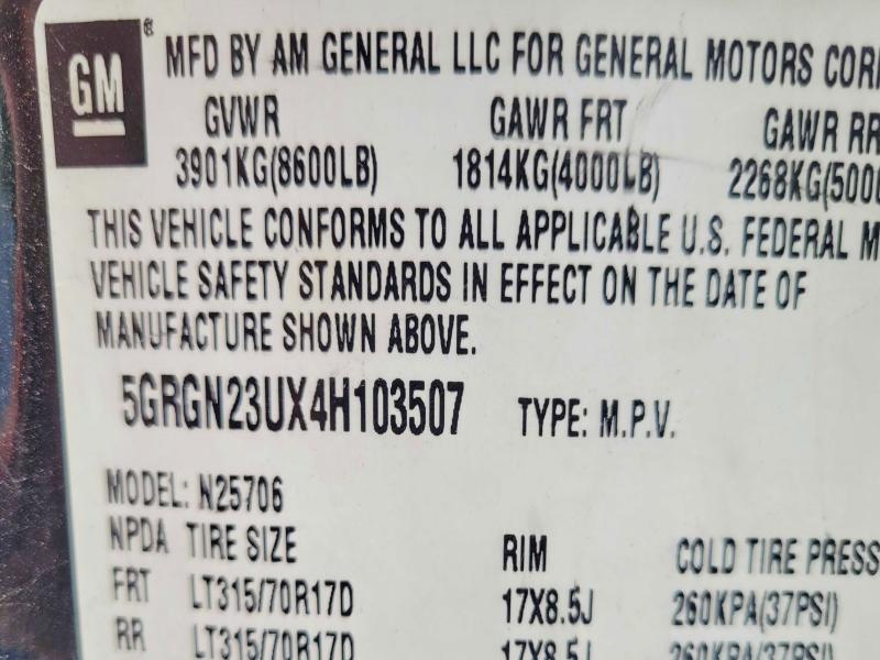 Photo 10 from auction – 2004 HUMMER H2 with VIN 5GRGN23UX4H103507