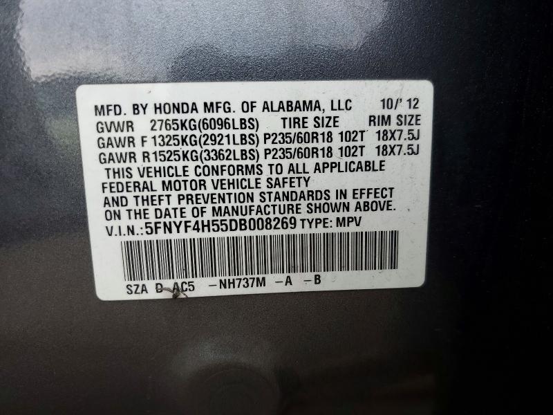 Photo 14 from auction – 2013 HONDA PILOT with VIN 5FNYF4H55DB008269