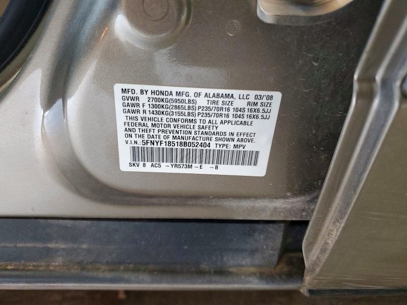 Photo 14 from auction – 2008 HONDA PILOT with VIN 5FNYF18518B052404