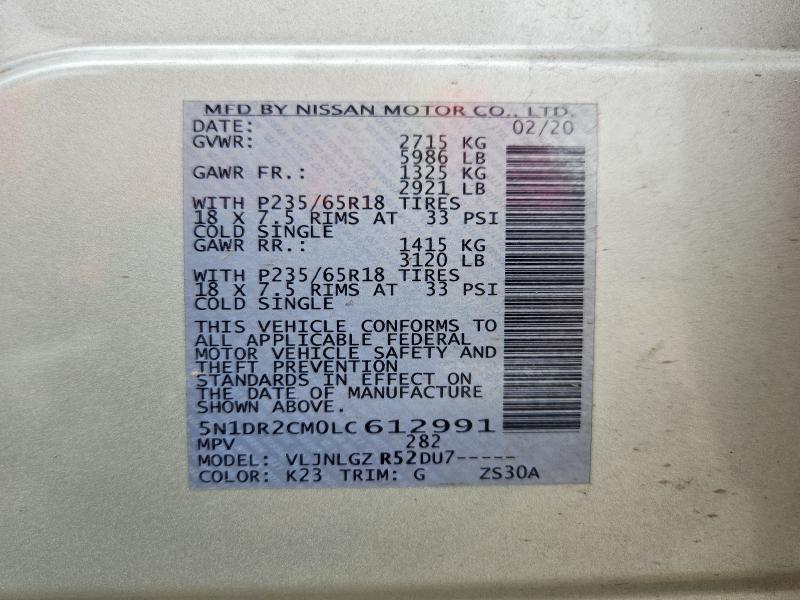Photo 14 from auction – 2020 NISSAN PATHFINDER with VIN 5N1DR2CM0LC612991