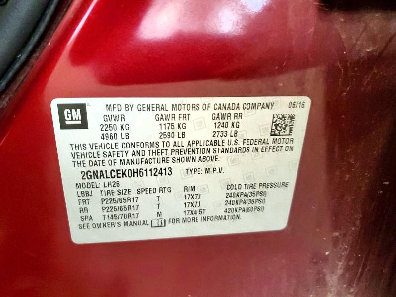 Photo 14 from auction – 2017 CHEVROLET EQUINOX with VIN 2GNALCEK0H6112413