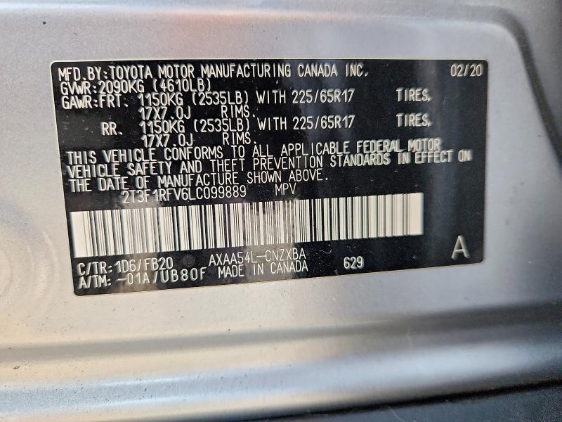 Photo 14 from auction – 2020 TOYOTA RAV4 with VIN 2T3F1RFV6LC099889