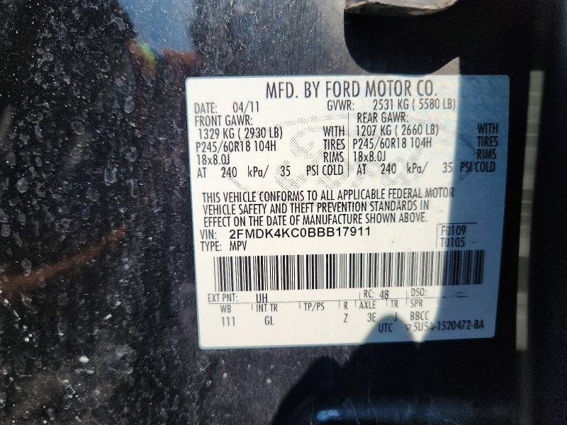 Photo 14 from auction – 2011 FORD EDGE with VIN 2FMDK4KC0BBB17911