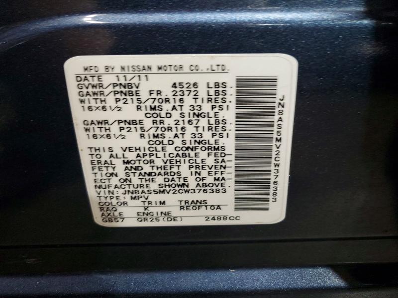 Photo 14 from auction – 2012 NISSAN ROGUE with VIN JN8AS5MV2CW376383