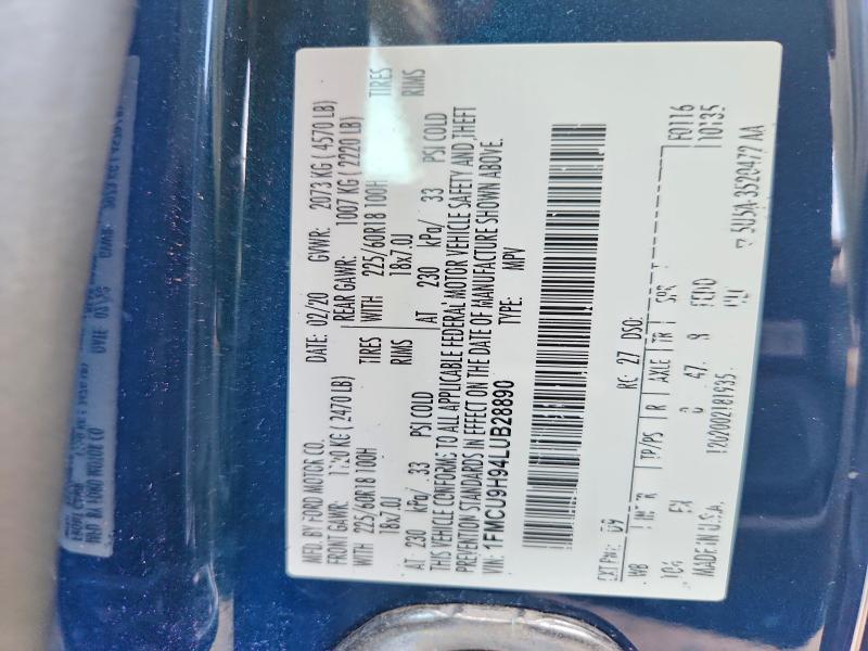 Photo 14 from auction – 2020 FORD ESCAPE with VIN 1FMCU9H94LUB28890