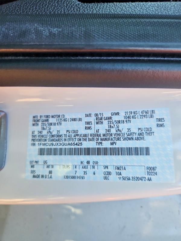 Photo 14 from auction – 2016 FORD ESCAPE with VIN 1FMCU9JX3GUA65425
