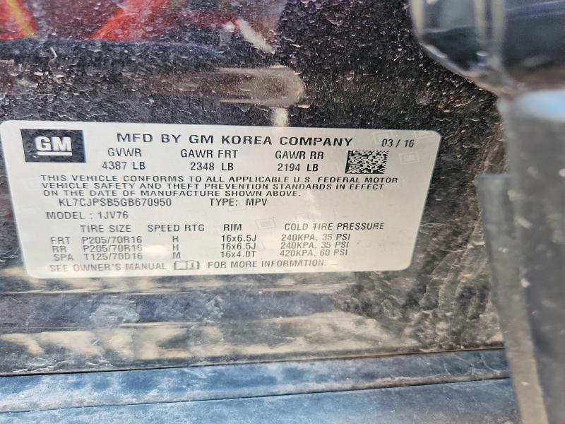 Photo 14 from auction – 2016 CHEVROLET TRAX with VIN KL7CJPSB5GB670950