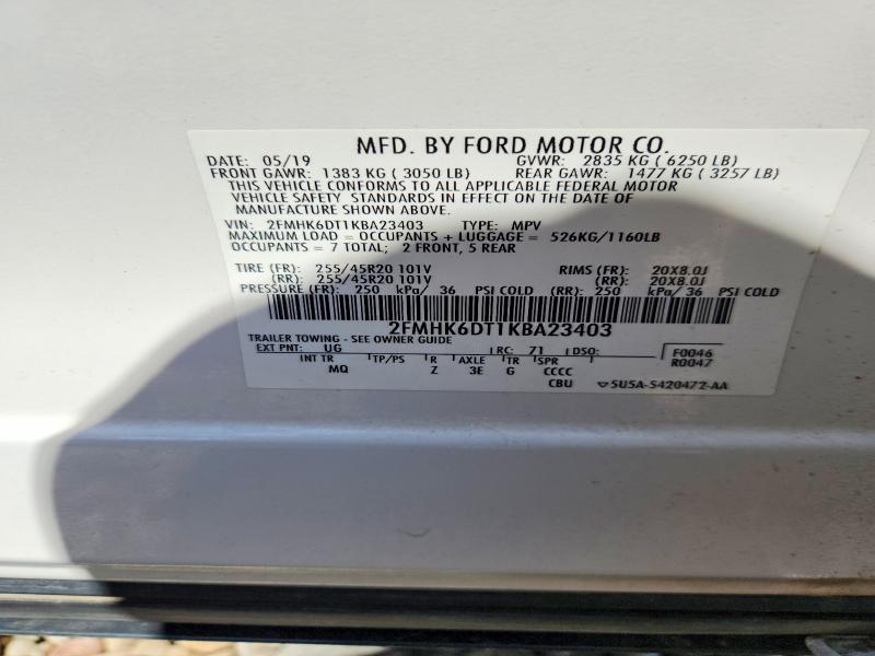 Photo 14 from auction – 2019 FORD FLEX with VIN 2FMHK6DT1KBA23403